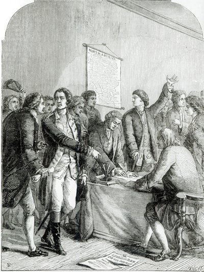 Signing the United States Declaration of Independence, Engraved by J. Knight by English School